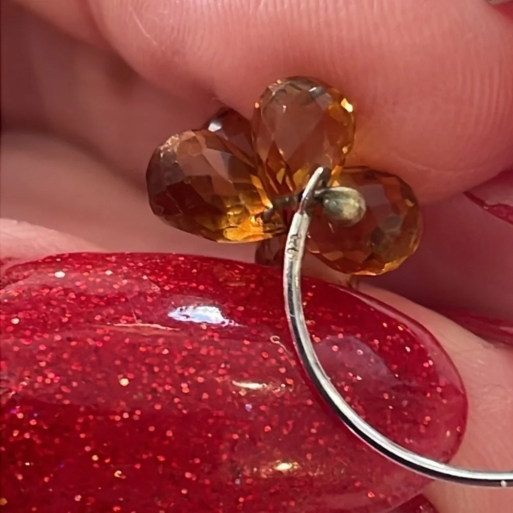 Sterling silver amber glass faceted crystals charm cluster